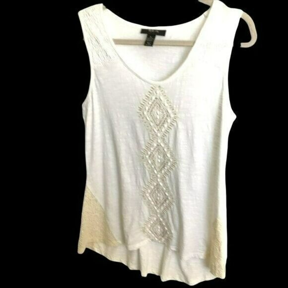 Style & Co NWOT Bohemian Style Tank Top Dressy Cotton Women's Size Medium Ivory - Picture 1 of 7